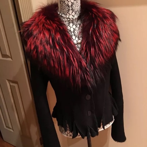 Gorgeous Black 100% Italian Shearling Sheepskin & Fox Jacket Coat Sz S/M - Picture 3 of 12
